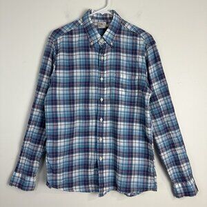 Faherty Shirt Men's Medium Pink‎ Blue Check Plaid Button Up Organic Cotton Prep